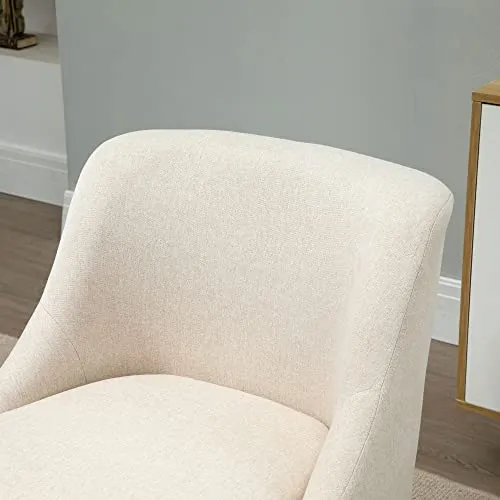 HOMCOM Fauteuil Lounge Design scandinave Pieds effilés Bois Massif hévéa revêtement Tissu Polyester Aspect Lin Beige