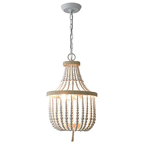 Pendentif en perle de bois - Lustre vintage - Lustre en bois avec 2 culots E14.