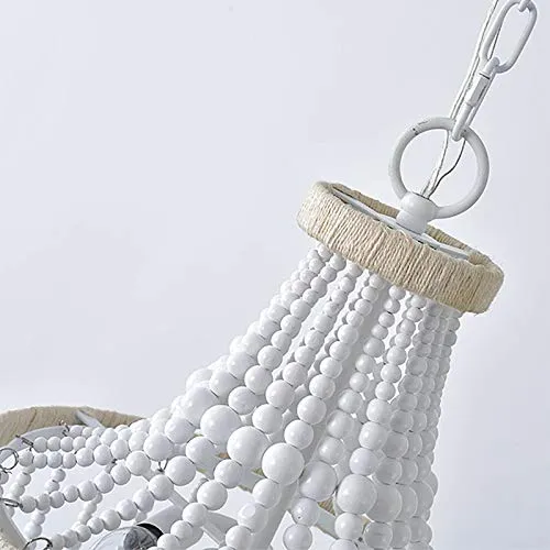 Pendentif en perle de bois - Lustre vintage - Lustre en bois avec 2 culots E14.