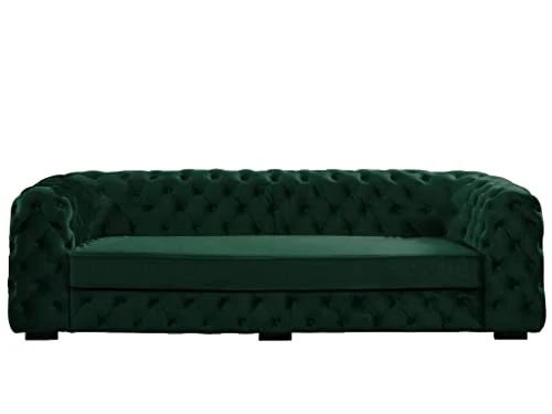 Canapé 3 Places Chesterfield Stanley - Velours Vert Sapin