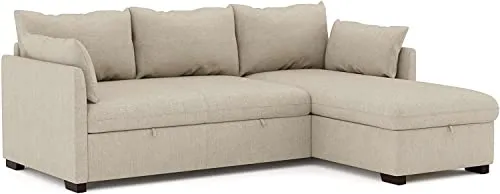 BUDWING Orlando Canapé Convertible d'angle Lit Chaise Longue Coffre Réversible Droite et Gauche Beige