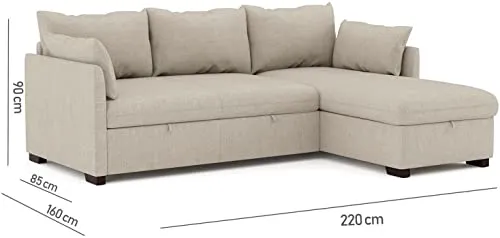BUDWING Orlando Canapé Convertible d'angle Lit Chaise Longue Coffre Réversible Droite et Gauche Beige