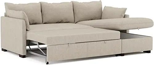 BUDWING Orlando Canapé Convertible d'angle Lit Chaise Longue Coffre Réversible Droite et Gauche Beige