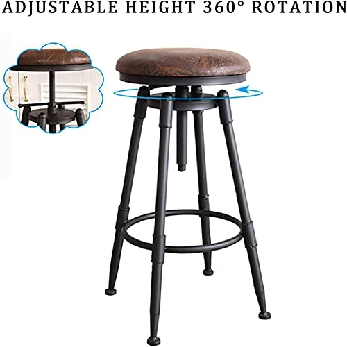 Style Industriel Tabouret de siège Rond Tabourets de Barre de comptoir Chaises de Bar pivotant Réglable Hauteur 70-90cm Charge maximale de 200 kg C