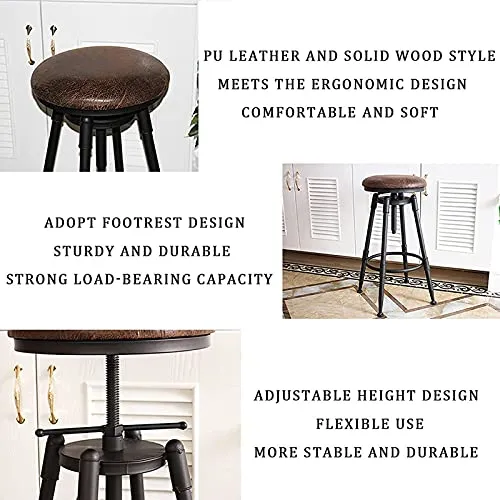 Style Industriel Tabouret de siège Rond Tabourets de Barre de comptoir Chaises de Bar pivotant Réglable Hauteur 70-90cm Charge maximale de 200 kg C