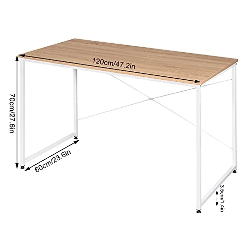 WOLTU TSB08hei Bureau d'Ordinateur Table de Bureau en aggloméré et Acier 120x60x70cm, 10,62 kg, Chêne Clair+Blanc