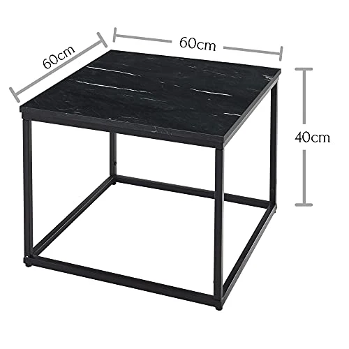 Stella Trading Samy Basse carrée Noir avec Structure en métal Table d'appoint Moderne avec Plateau en marbre de qualité supérieure, 60 x 46 x 60 cm
