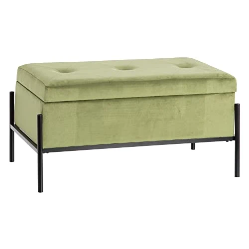 Lolahome Banc coffre en velours et métal vert de 83 x 40 x 43 cm