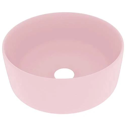 vidaXL Lavabo Rond de Luxe Vasque à Poser de Toilette Lave-mains de Salle de Bain Vestiaire Cuisine Maison Intérieur Rose Mat 40x15 cm Céramique