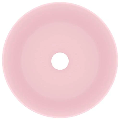 vidaXL Lavabo Rond de Luxe Vasque à Poser de Toilette Lave-mains de Salle de Bain Vestiaire Cuisine Maison Intérieur Rose Mat 40x15 cm Céramique
