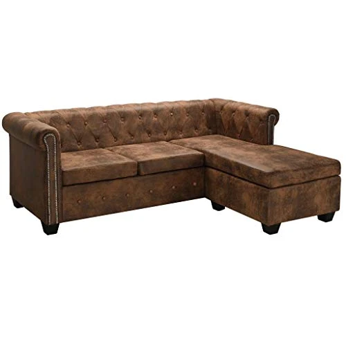 vidaXL Canapé Chesterfield en Forme de L Cuir Daim Synthétique Marron Sofa