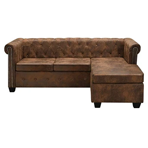vidaXL Canapé Chesterfield en Forme de L Cuir Daim Synthétique Marron Sofa