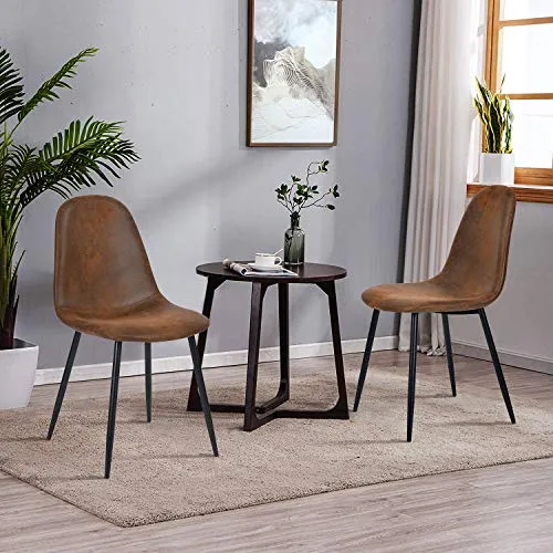 Homy Casa Lot de 4 Chaises 44x44x87cm Scandinave Rétro Vintage en Suède Marron Pied Métal Noir