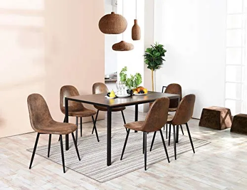 Homy Casa Lot de 4 Chaises 44x44x87cm Scandinave Rétro Vintage en Suède Marron Pied Métal Noir