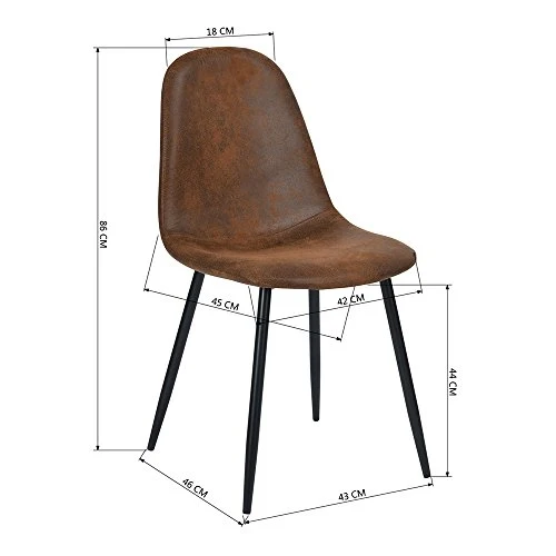 Homy Casa Lot de 4 Chaises 44x44x87cm Scandinave Rétro Vintage en Suède Marron Pied Métal Noir