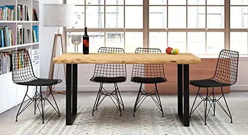 Gozos Berne Table à Manger Moderne avec Plateau en Bois Massif Brut d'Epicéa, Table Fait Main de Cuisine et de Salon avec U-Pieds en Métal Laqué, 6-8 Personnes, 50 mm d'épaisseur, 160 x 80 cm