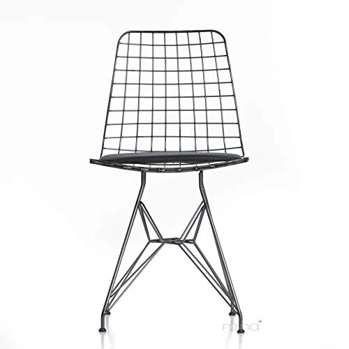mina concept 28-1 Chaise design industriel en fil de fer – 45 cm d'assise, 81 cm de hauteur avec dossier – Coussin de siège noir
