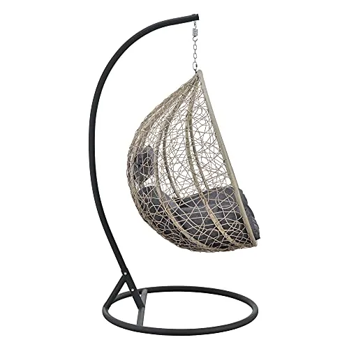 Siège Suspendu avec Panier Cadre Coussins Fauteuil Zen pour Intérieur Extérieur Support Solide en Acier Housse Amovible Polyester Capacité de Charge 150 kg Polyrotin Hauteur 195 cm Marron Gris Foncé