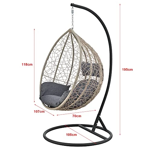 Siège Suspendu avec Panier Cadre Coussins Fauteuil Zen pour Intérieur Extérieur Support Solide en Acier Housse Amovible Polyester Capacité de Charge 150 kg Polyrotin Hauteur 195 cm Marron Gris Foncé