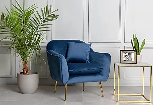 Fauteuil de salon | Fauteuil moderne en velours | Fauteuil de relaxation pour chambre | Chaise longue et cocktail | Fauteuil de lecture confortable, fauteuil capitonné Ralph par JD Elegance, bleue