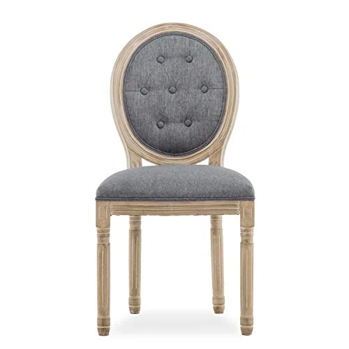 INTENSEDECO Lot de 6 chaises médaillon capitonnées Louis XVI Tissu Gris