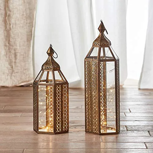 Lights4fun Lanterne Marocaine Artisanale de 48cm avec 50 Micro LED