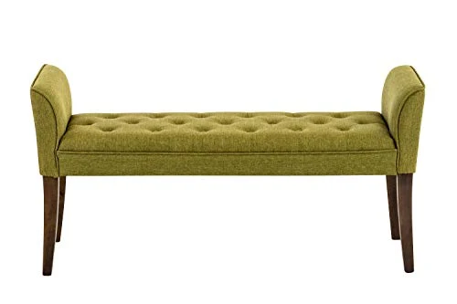 Banquette Cleopatra Rembourrée Revêtement en Tissu - Chaise Longue avec Accoudoirs - Piétement en Bois - Banquette Capitonnée - 133 x 64 x 4, Couleur:Vert, Couleur du Cadre:Antique foncé