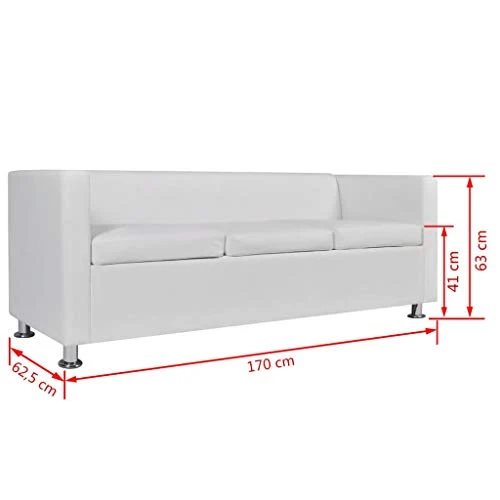 vidaXL Canapé 3 Places Similicuir Blanc Canapé de Séjour Mobilier de Salon