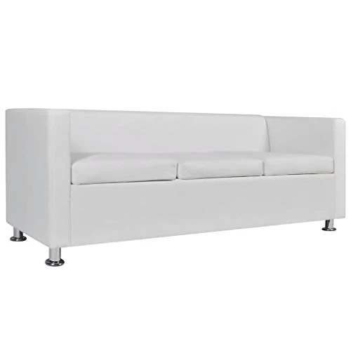 vidaXL Canapé 3 Places Similicuir Blanc Canapé de Séjour Mobilier de Salon