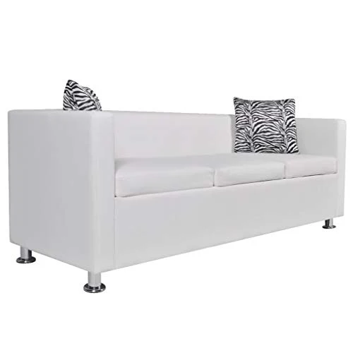 vidaXL Canapé 3 Places Similicuir Blanc Canapé de Séjour Mobilier de Salon