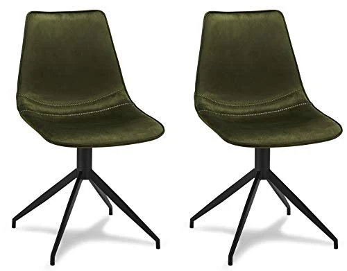 Ibbe Design Isabel Lot de 2 Olive Verte Pivotantes Chaises Salle à Manger en Tissu Velours Salle à Manger Salon Bureau Cuisine, Assise Rembourrée Scandinaves, Pieds en Métal