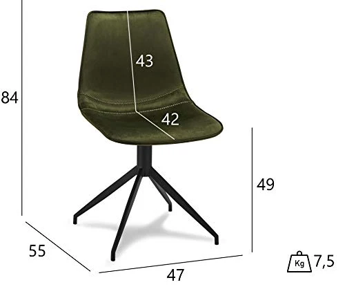 Ibbe Design Isabel Lot de 2 Olive Verte Pivotantes Chaises Salle à Manger en Tissu Velours Salle à Manger Salon Bureau Cuisine, Assise Rembourrée Scandinaves, Pieds en Métal