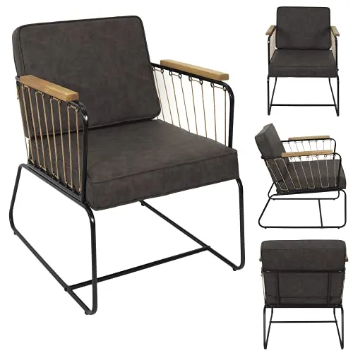 HOME DECO FACTORY HD7163 Fauteuil Assise Siege Salon Pieds, Métal, Marron-Noir-Bois, 63x79x73cm