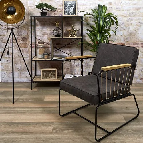HOME DECO FACTORY HD7163 Fauteuil Assise Siege Salon Pieds, Métal, Marron-Noir-Bois, 63x79x73cm