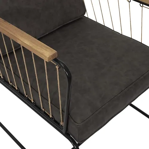 HOME DECO FACTORY HD7163 Fauteuil Assise Siege Salon Pieds, Métal, Marron-Noir-Bois, 63x79x73cm