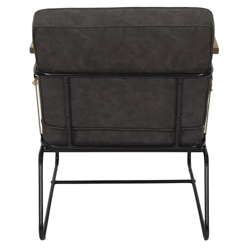 HOME DECO FACTORY HD7163 Fauteuil Assise Siege Salon Pieds, Métal, Marron-Noir-Bois, 63x79x73cm