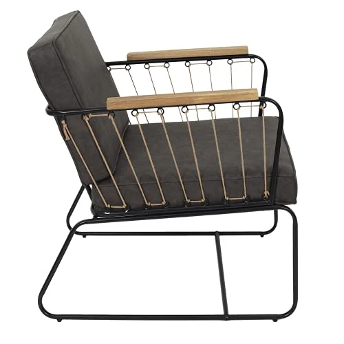 HOME DECO FACTORY HD7163 Fauteuil Assise Siege Salon Pieds, Métal, Marron-Noir-Bois, 63x79x73cm