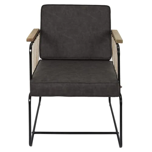 HOME DECO FACTORY HD7163 Fauteuil Assise Siege Salon Pieds, Métal, Marron-Noir-Bois, 63x79x73cm
