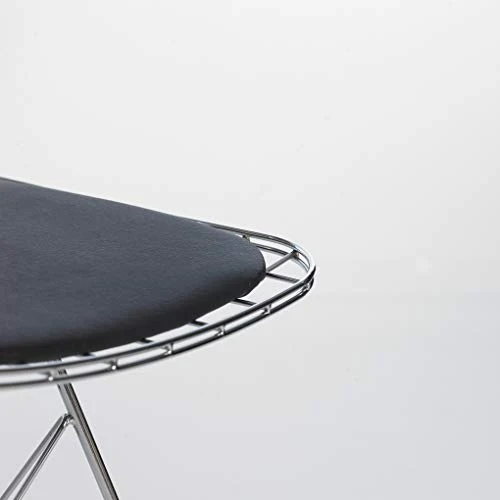 mina concept Chaise 30-1 en fil de fer chromé argenté – 45 cm d'assise, 81 cm de hauteur avec dossier – Coussin de siège noir