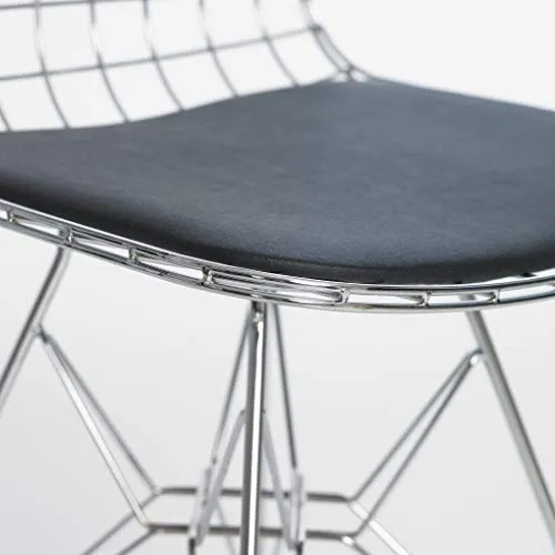 mina concept Chaise 30-1 en fil de fer chromé argenté – 45 cm d'assise, 81 cm de hauteur avec dossier – Coussin de siège noir