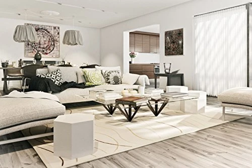 RugVista, Xenia, Fait à la Machine, Tapis, Moderne, Longue Pile, ∅ 200 cm, Rond, Oeko-Tex Standard 100, Polypropylene, Couloir, Chambre, Cuisine, Salon, Beige/Bleu