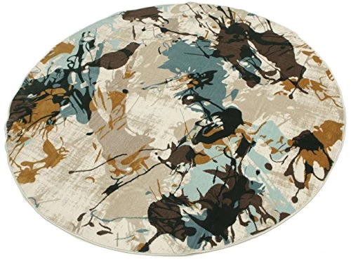 RugVista, Xenia, Fait à la Machine, Tapis, Moderne, Longue Pile, ∅ 200 cm, Rond, Oeko-Tex Standard 100, Polypropylene, Couloir, Chambre, Cuisine, Salon, Beige/Bleu