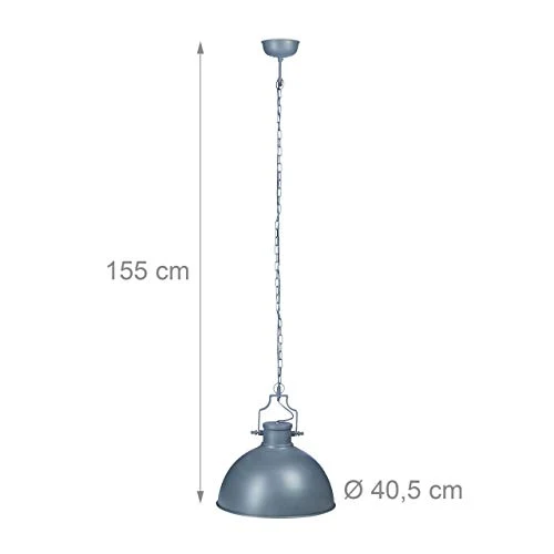 Relaxdays 10020870 Lampe à suspensions style industriel Shabby luminaire de plafond métal diamètre 40,5 cm LED, gris