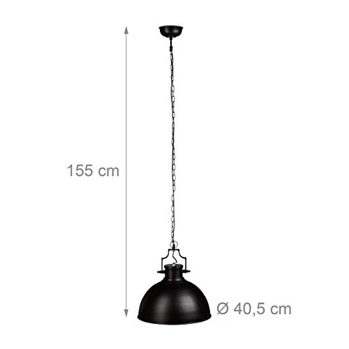 Relaxdays Lampe à suspensions style industriel Shabby luminaire de plafond métal diamètre 40,5 cm LED , noir