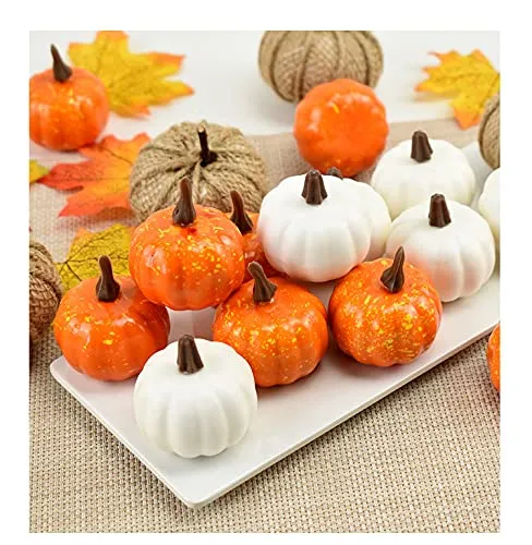 HiCollie Lot de 22 citrouilles artificielles en toile de jute, citrouilles blanches et jaunes, simulation citrouille, automne, Thanksgiving décorations Halloween