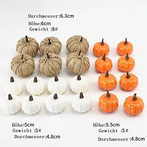 HiCollie Lot de 22 citrouilles artificielles en toile de jute, citrouilles blanches et jaunes, simulation citrouille, automne, Thanksgiving décorations Halloween