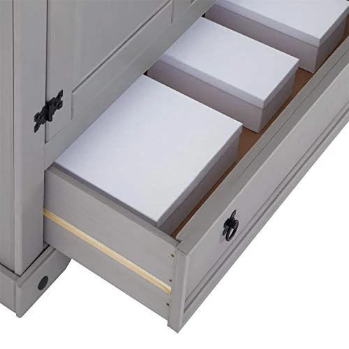 IDIMEX Armoire Ramon penderie pour vêtements en pin Massif Gris et Brun avec 2 Portes et 1 tiroir, Meuble de Chambre Style Mexicain en Bois dim 100 x 190 x 51 cm