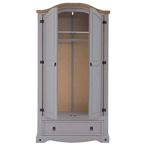 IDIMEX Armoire Ramon penderie pour vêtements en pin Massif Gris et Brun avec 2 Portes et 1 tiroir, Meuble de Chambre Style Mexicain en Bois dim 100 x 190 x 51 cm