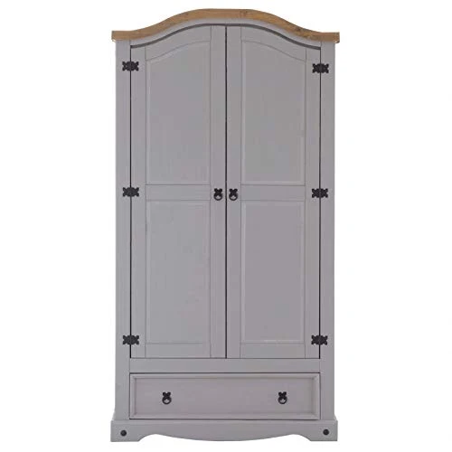 IDIMEX Armoire Ramon penderie pour vêtements en pin Massif Gris et Brun avec 2 Portes et 1 tiroir, Meuble de Chambre Style Mexicain en Bois dim 100 x 190 x 51 cm