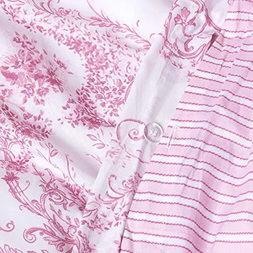 HOMESCAPES Parure de lit Housse de Couette + Taie d'oreiller Rose Effet « Toile de Jouy » en Polycoton, 230 x 220 cm